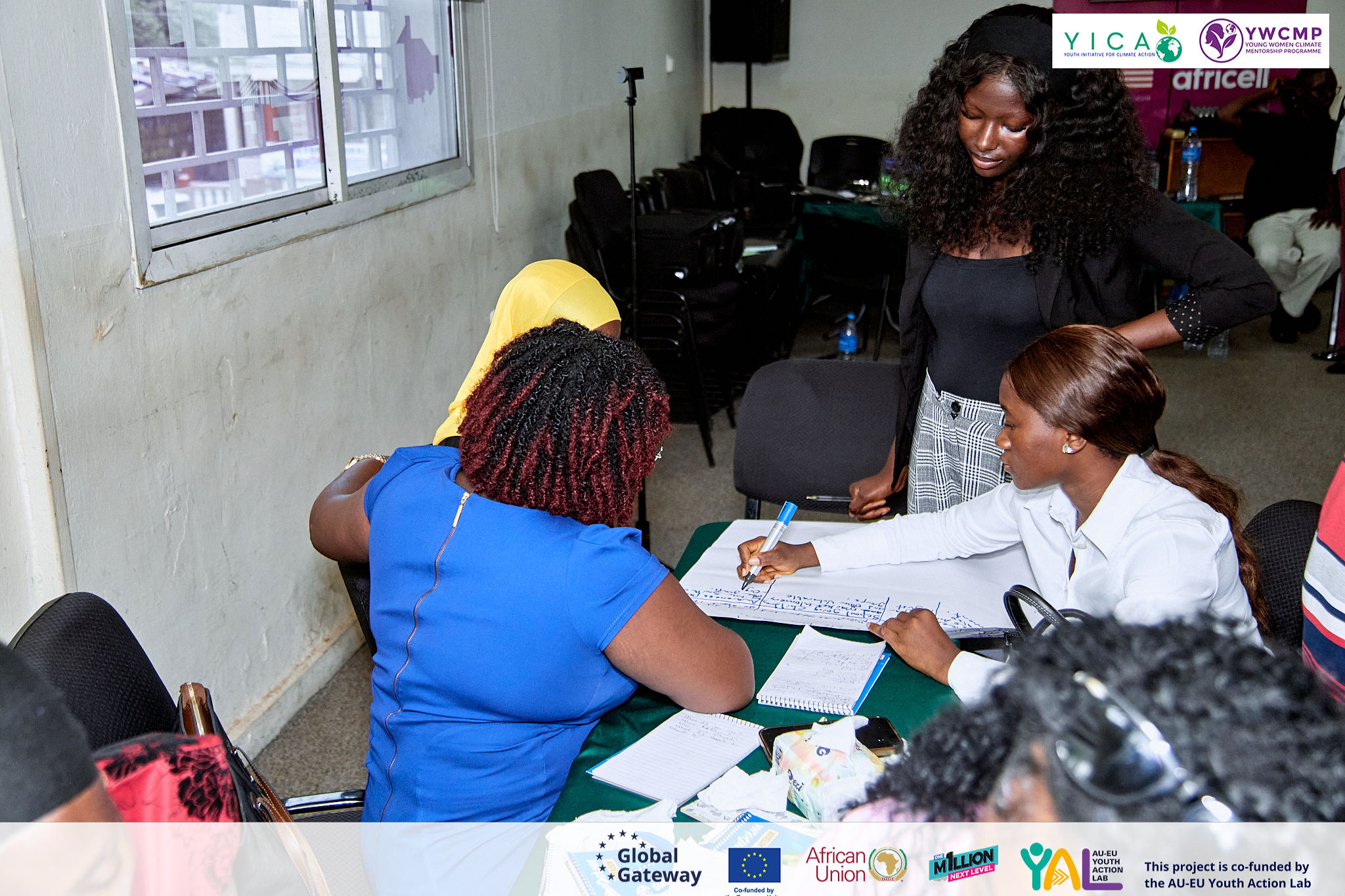 Mentees mapping community climate impacts together on a flip chart